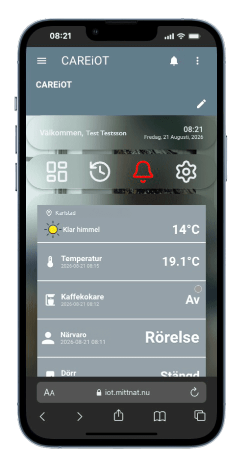 CAREiOT överblick i mobilen